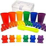 KABOOCHY Rainbow Counting Bears with Matching Sorting Cups and Storage Container 68pc Set. Quality Colorful Toy Counters for Kids to Learn Mathematics Games, STEM, Montessori Matching Game