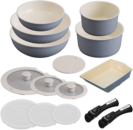 Amazon Co Jp アイリスオーヤマ フライパン 鍋 14点セット ガス火 Ih対応 時短調理 お手入れ簡単 取っ手の取れる セラミックカラーパン グレー Cc Se14np ホーム キッチン