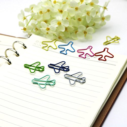 JANOU Cute Airplane Shape Paper Clips Multicolor Card File Clips Clamps for Bookmark Office School Notebook Decoration (Random Colors) Pack 24pcs - Thumbnail 4
