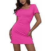 MiiVoo Women's Short/Long Sleeve Casual Mini Dress Square Neck Stretchy Bodycon Party Club Short Dresses