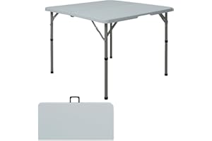 HAISIWLKJ 34" Square Folding Table,Multi-Functional Portable Folding Card Table with Carrying Handle for Indoor Outdoor Camping,Picnic, Office, Party Use, HDPE Plastic Tabletop with Metal Frame(Grey)