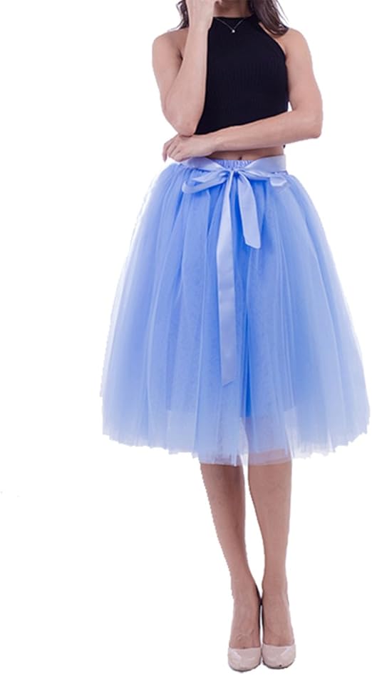 Xiongfeng Damen Tullrock Knielang 5 Lagen Tull Tutu Rock Mit Gurtel Amazon De Bekleidung