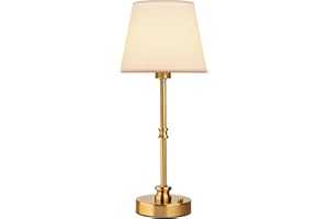 EppieBasic Cordless Table Lamp, 5200mAh Rechargeable Battery Operated Lamp, Portable LED Touch Light, Stepless Dimming, Small Gold with Fabric Shade, 2700K for Dining, Bedside, Bathroom