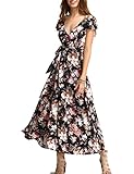 Fanala Women Fashion Deep V-Neck Split Floral Long Maxi Party Beach Swing Dress