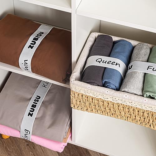 ZUBISU Bed Sheet Organizer Bands, Twin Size Sheet Labels for Bedding Storage 4PCs Pack, Elastic Sheet Set Organizer, Fitted Sheet Straps Bed Bands for Sheets Pillowcases Duvets, Twin 4PCs