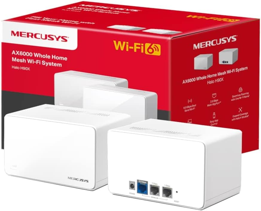 MERCUSYS Halo H90X WiFi 6 Mesh System (2-Pack) AX6000 Dual Band Whole Home