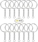 kingforest 100PCS Split Key Ring with Chain and Jump Rings, Nickel Plated Split Key Ring with Chain Silver Color Metal Split Key Chain Ring Parts with 1inch/25mm Open Jump Ring and Connector