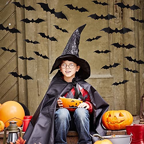 LOVEINUSA Plastic 3D Bat Decals, 120 PCS Bats Wall Decor Large Black Scary Bats Removable Bat Decoration for Indoor Outdoor Halloween Wall Decorations