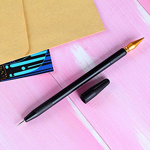 Scratch Tools,Migavenn Scratch Art Design Tools Scratch Arts Set with Stick Scraper Pen Black Brush for Scratch Sketch Art Painting Papers Sheets Painting Drawing Boards 4psc - Thumbnail 4