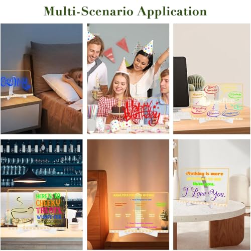 DIY LED Note Board, Acrylic Dry Erase Glowing Board with Adjustable Stand & 12 Colourful Markers Light Up Memo Message Boards Night Light Doodle Luminous Drawing Boards for Home Office Gift Festival