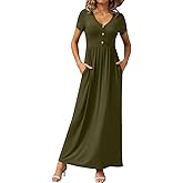 GRECERELLE Womens Summer Long Maxi Dresses 2026 Short Sleeve V Neck Casual Button Dress with Pockets