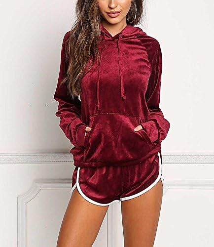 Noih Womens Velvet Hoodie And Shorts Set Tracksuit With Pocket