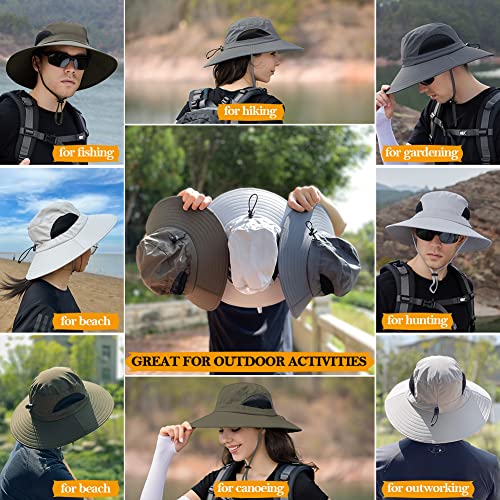 Sireck Sun Hat for Men Women, UPF 50+ Fishing Hat, Outdoor Sun Protection Bucket Hats, Water Resistant Wide Brim Safari Hat Quick Dry Summer Boonie Hat for Hiking Hunting Gardening Beach (Dark Gray)