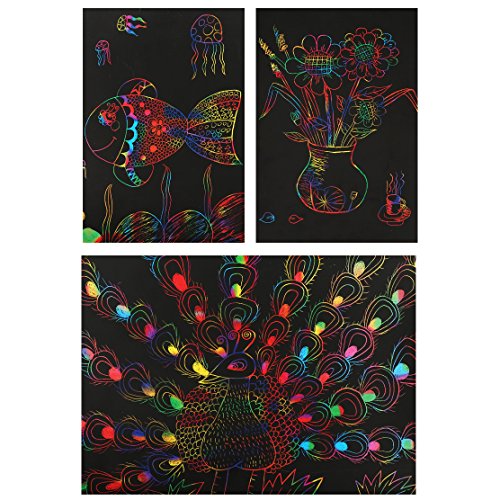 Scratch And Sketch Art Rainbow Papers With Three Stylus Tools, Magic Color Scratch Paper, Kids Arts And Crafts, Use Your Imagination Display All Kinds Of DIY Works( 20 Pack )