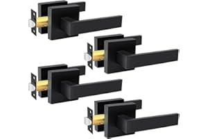 KAMOTA Passage Door Levers, 4 Pack Black Heavy-Duty Door Handles, Square Non-Locking Door Knobs, Right and Left Handed for Closets, Hallways and Conference Rooms