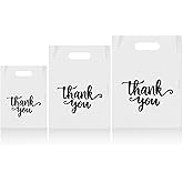 Odseciran 300 Pcs Thank You Bags Shopping Bags for Small Business, 3 Size Plastic Retail Merchandise Bag with Handle for Store Boutique, Wedding Party Goodie Bulk (White)
