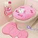eliphs 4PCS Hello Kitty Bathroom Set Toilet Cover WC Seat Cover Bath Mat Holder Pink/Rose Red (Pink)