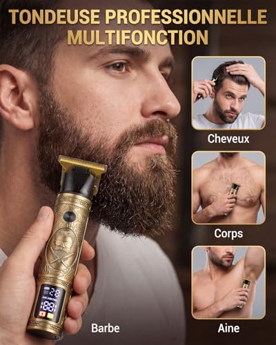 Men's Hair Clipper, Men's Beard Clipper T Zero Gap with LED Screen, IPX7 Waterproof Wireless Precision Rechargeable Clipper Professional Hair Trimmer for Family Barbers and Gift Men