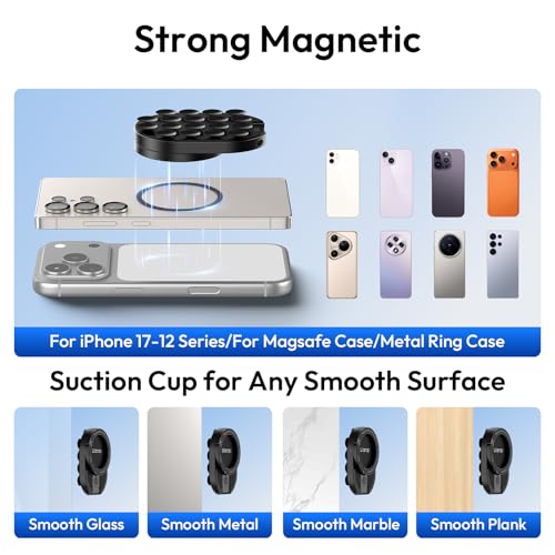 ULANZI MA39 3-in-1 Suction Magnetic Phone Holder for MagSafe, 360° Rotatable Phone Tripod Mount with Carabiner Clip, Compatible with for iPhone 17-12, Ideal for Car Dashboard, Gym, Kitchen, Office