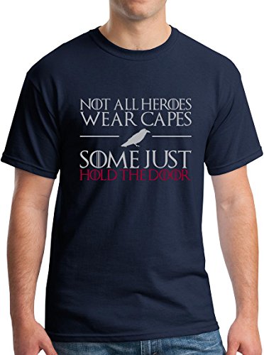 Hodor Shirt GoT Tee Not All Heroes Wear Capes Dragon Winter Metallic Silver Print Navy S