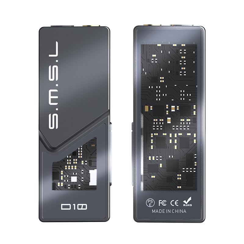 S.M.S.L D10 Audio Portable Mini Decoder Earphone Amplifier 2*CS43131 Chip 3.5mm Headphone Jack and 4.4mm Balanced Jack 500mW Output DSD256 32Bit/384kHz Connectable to PC Mobile Phone (Grey)