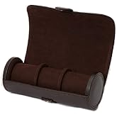 WOLF Heritage Watch Roll, Blake Brown - Holds Up to Three Watches - Vegan Leather, Ultra-Suede Lining, Snap Closure - Includes Two Watch Guards