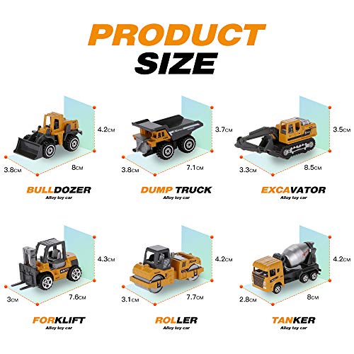 YOOBITION Diecast Construction Vehicles, 12pcs Engineering Toys Cars and Trucks Push & Play Set with Moving Parts , Perfect for Toddlers Stocking Stuffers Cake Toppers and Gift - Thumbnail 6