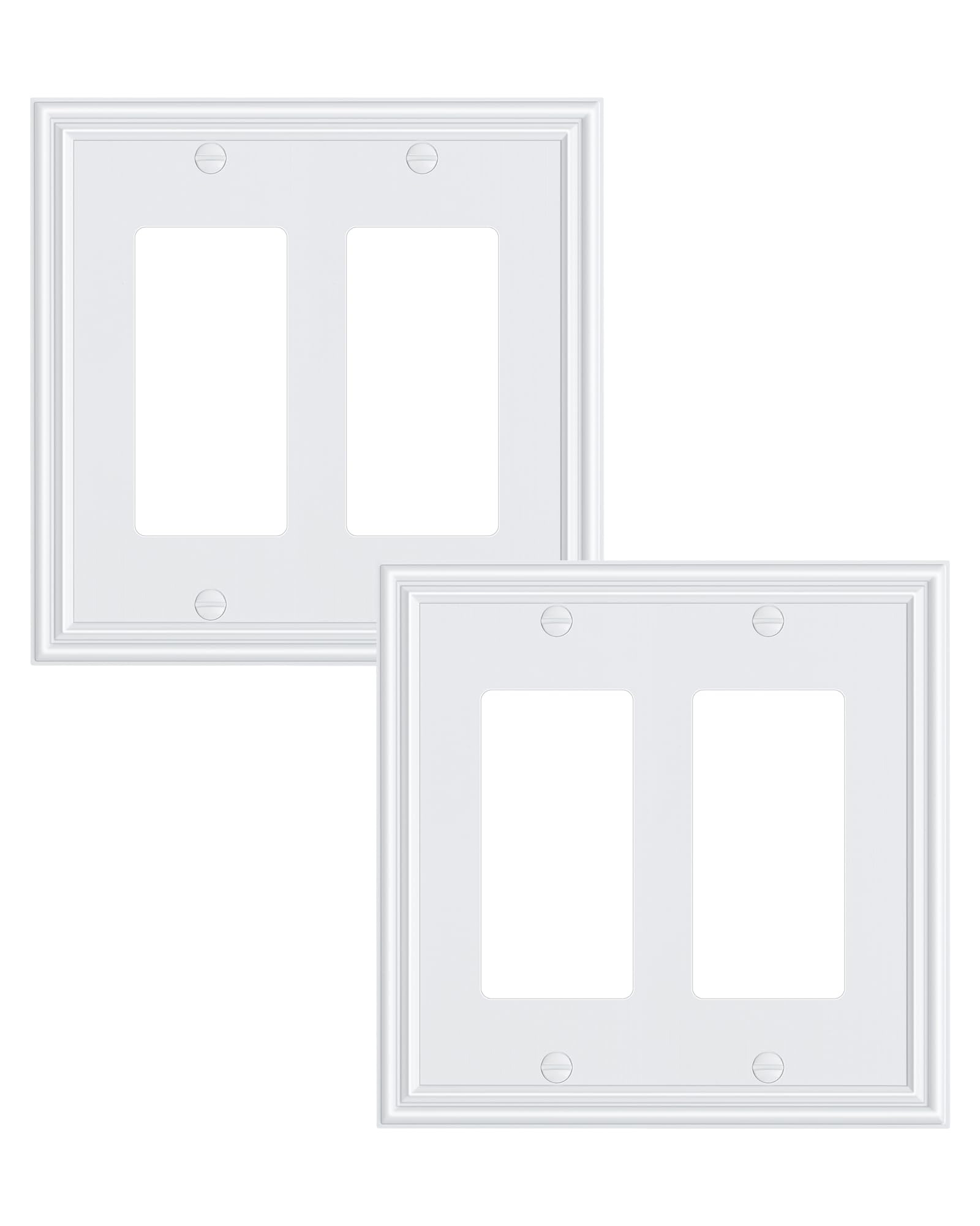 Photo 1 of ***STOCK PHOTO FOR REFERENCE ONLY, SILVER***TREEWELL 2-Pack Decorative Double Decorator Outlet Cover Plate, Durable Zinc Alloy Pure White Wall Plates for Electrical Outlets, Receptacle, GFCI Outlet, Dimmer Switch, 2-Gang, Corrosion Resistant