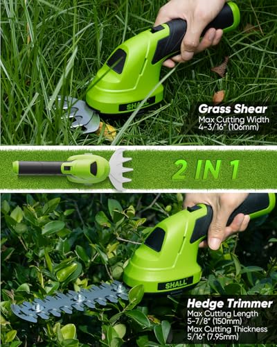 SHALL Cordless Grass Shears, Hedge Trimmer, Electric Shrub Shears 7.2V 2 in 1 Portable Lawn Mower