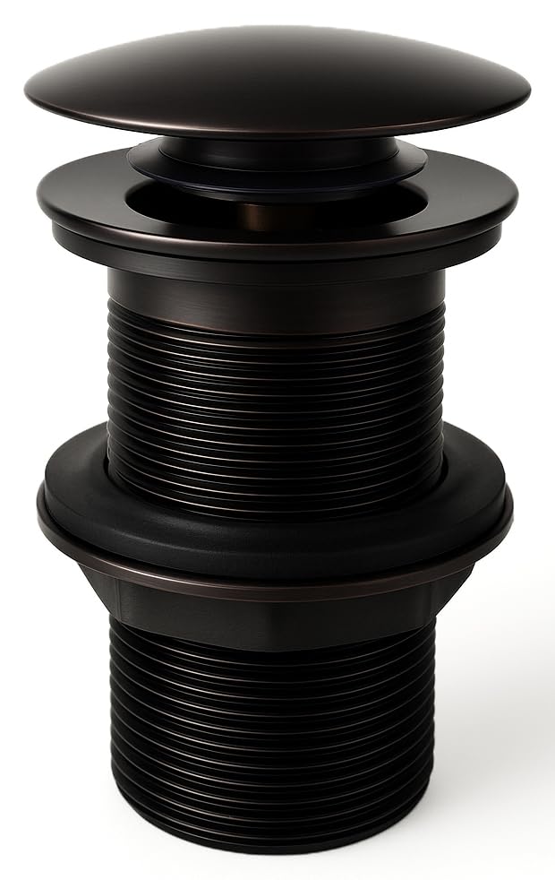 Xcel Home Unslotted Black Basin Waste – Click Clack Solid Brass Construction – Round Dome Design – Pop-Up Sink Plug for Bathroom Vanity Units