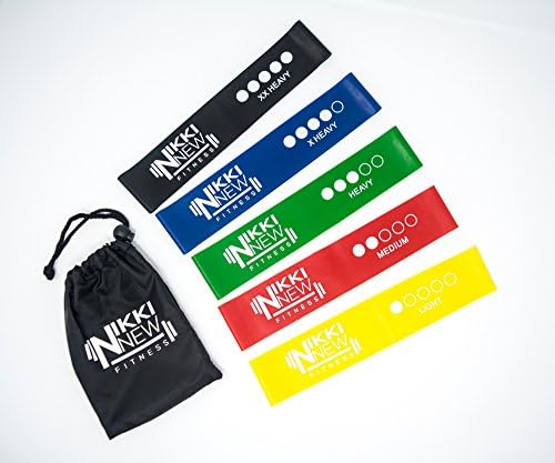 NikkiNew Fitness Set of 5 Resistance Exercise Loop Bands with Carrying Bag, Best for Yoga, Physical Therapy, Pilates, Crossfit, and Stretching