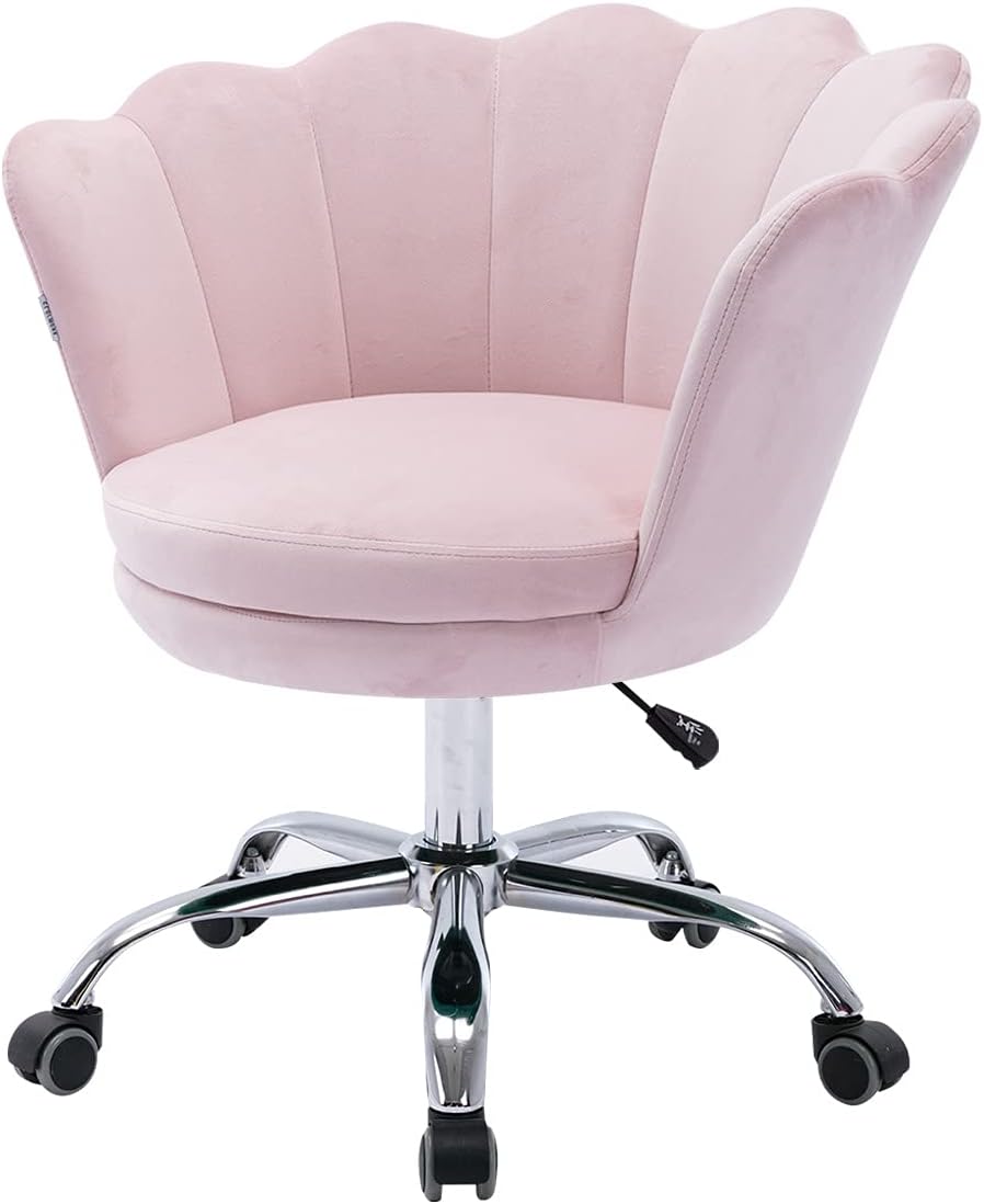 Goujxcy Desk Chair,Modern Velvet Fabric Office Chair,360° Swivel Height Adjustable Comfy Upholstered Flower Accent Chair