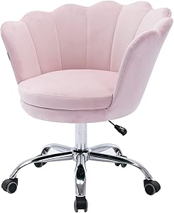 Goujxcy Desk Chair,Modern Velvet Fabric Office Chair,360° Swivel Height Adjustable Comfy Upholstered Flower Accent Chair