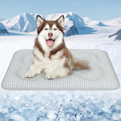 Rywell Extra Thick Cat Cooling Mat, 90 x 70 cm, PCM Coating Thermochromic Cooling Mat, More Durable Cooling, Double-Sided Design, Portable, Waterproof, Washable (Grey)