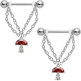 Niaspi 14G Mushroom Chain Nipple Rings for Women Girls 316L Stainless Steel Dangle Nipple Barbell Nipple Studs Rings Nipple Piercing Jewelry, Red, Silver