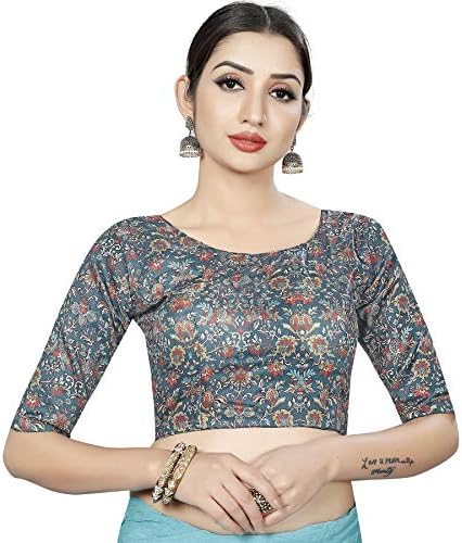 Spangel Fashion Women's Elephant Print Round Neck Saree Blouse