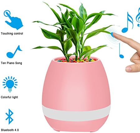 MOVTEKE Flower Pots,Pink Flower Pot MOVTEVE Rechargeable LED Night Light with Soft colors Support Playing Piano on a Real Plant Built-in 15 Piano Piece of Melodious Ringtones