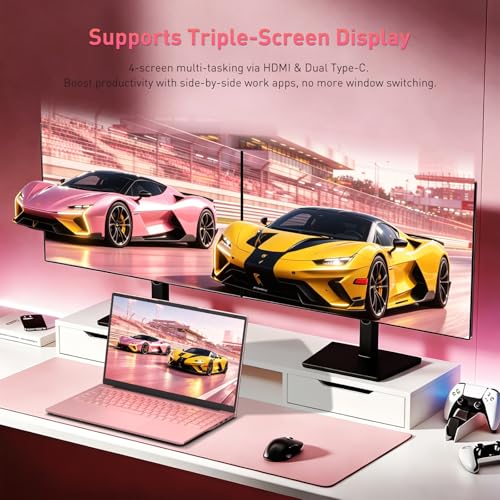 Auusda 15.6" FHD Laptop, R3 3250C up to 3.5GHz, Win 11 Compatible, WiFi 6, Backlit Keyboard + Fingerprint, Dual Full-Featured Type-C, 6000mAh, Portable Laptop for Work, 8GB RAM 256GB SSD Pink
