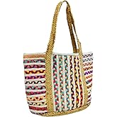 SHIVERO HOMES Jute Cotton Straw Beach Bags Buckets Handbag Shoulder Bag Tote Bag for Women Organizer Bag Natural Fiber Hand Woven Storage Handbags Multicolor