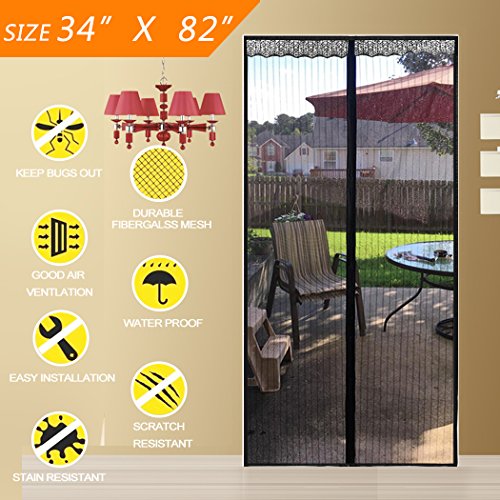 Magnetic Screen Door ,SIEGES 2018 Mosquito Insects Stopper Bugs Out Heavy Duty Mesh Screen Curtain with Full Frame Velcro and Push Pins Fix - Fits Door up to 34 x 83 Inch