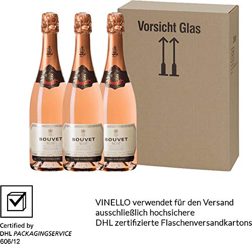 VINELLO 3er Weinpaket Schaumwein - Crémant Brut Rosé Excellence - Bouvet Ladubay mit einem VINELLO.weinausgießer | prickelnder Crémant | französischer Schaumwein aus Val de Loire | 3 x 0,75 Liter – Bild 6