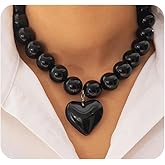 Stringex Chunky Bead Choker Necklace for Women,Large Puffy Black Heart Pendant Necklace,Aesthetic Red Beaded Statment Necklace,Party Jewelry Accessories