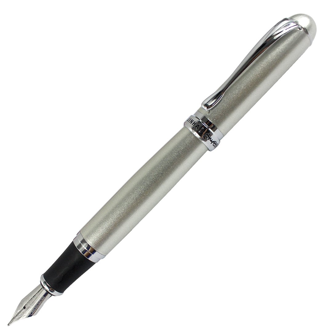 Gullor Jinhao X750 Fountain Pen Stainless Steel Medium 18KGP Nib - Silver