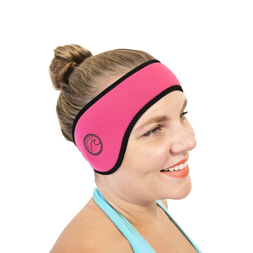 SwimCell Neoprene Swimming Headband - Ear Protection for Swimming - Reversible and Adjustable Ear Cover - Swim Ear Protection - 4mm Neoprene Ear Band for Men and Women -Pink