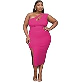 One Shoulder Dresses for Women Sexy Bodycon High Waist Slit Midi Pencil Dress