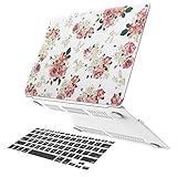 iBenzer - 2 in 1 Soft-Skin Smooth Finish Soft-Touch Plastic Hard Case Cover & Keyboard Cover for 13 inches Macbook Air 13.3'' NO CD ROM, White Floral Rose Pattern MAD13RSWH+1