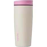 Owala SmoothSip Slider Insulated Stainless Steel Coffee Tumbler, Reusable Iced Coffee Cup, Hot Coffee Travel Mug, BPA Free 20 oz, Pink/Tan (Daybreak)