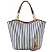 JOVANAS Fashion Stripe Design Women Street Snap Candid Tote Single Shoulder Canvas Bag Handbag (Blue)
