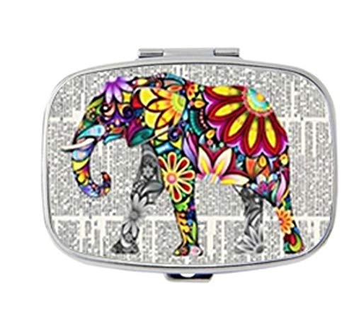 YOU.U Mandala Floral Elephant Camo Custom Silver Stylish, slim design Pill Box Holderï¼Œrectangle Medicine Vitamin Organizer Pill case
