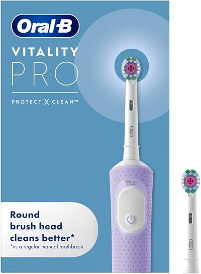 Oral-B Vitality Pro Electric Toothbrush 1 Handle 2 Heads Purple UK Plug